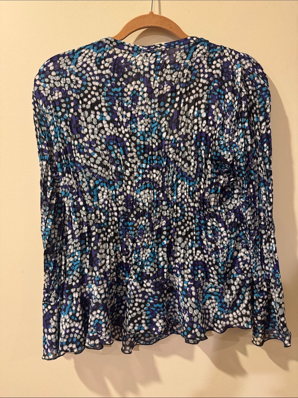 Sunny Taylor Blue Multi Pleated Ruffle Tie-Neck Blouse - Picture 3 of 3